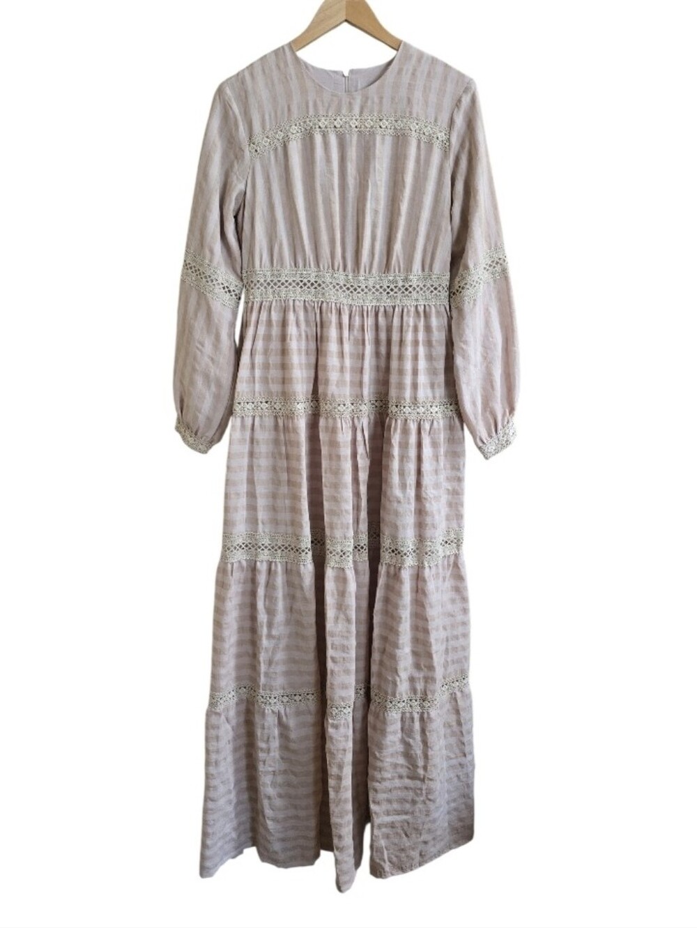 NWOT. ANNAHHARIRI Blush Pink Prairie Modest Cottagecore Tiered Maxi Dress. SZ 10